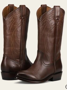 FRYE Billy Pull On Deco Stitch Boot Chestnut Sz 7 B Leather Cowboy Boots Women
